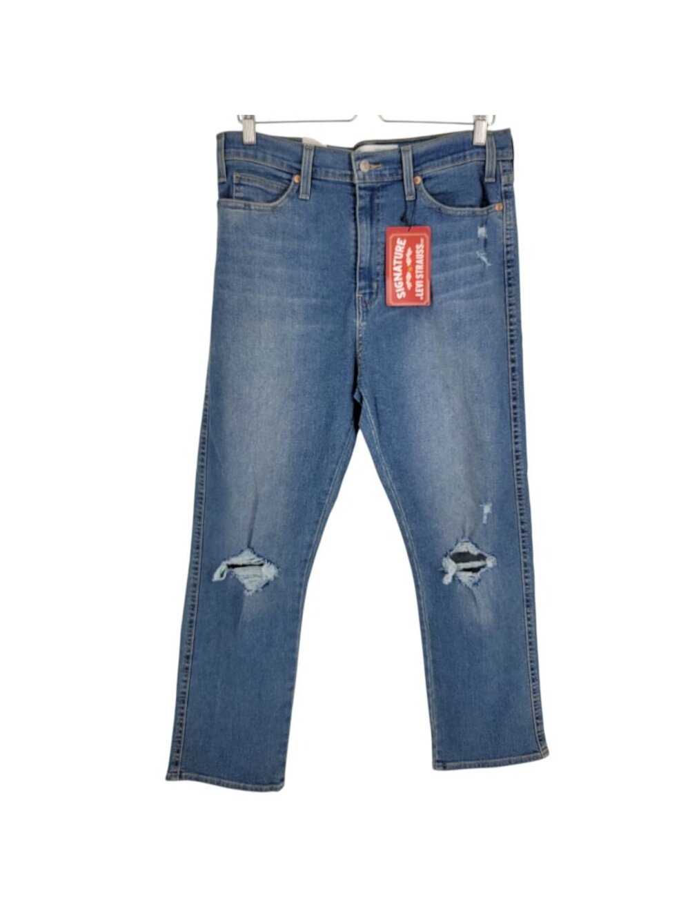 Signature Levi Strauss Womens 14 W32 Heritage High Rise Straight Jeans Distress